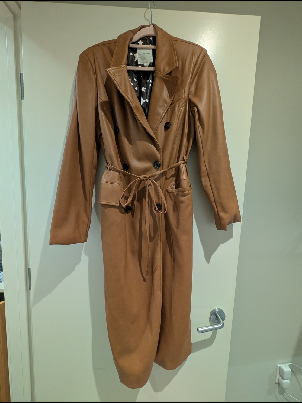 Avec Les Filles Cognac Faux-Leather Double-Breasted Trench